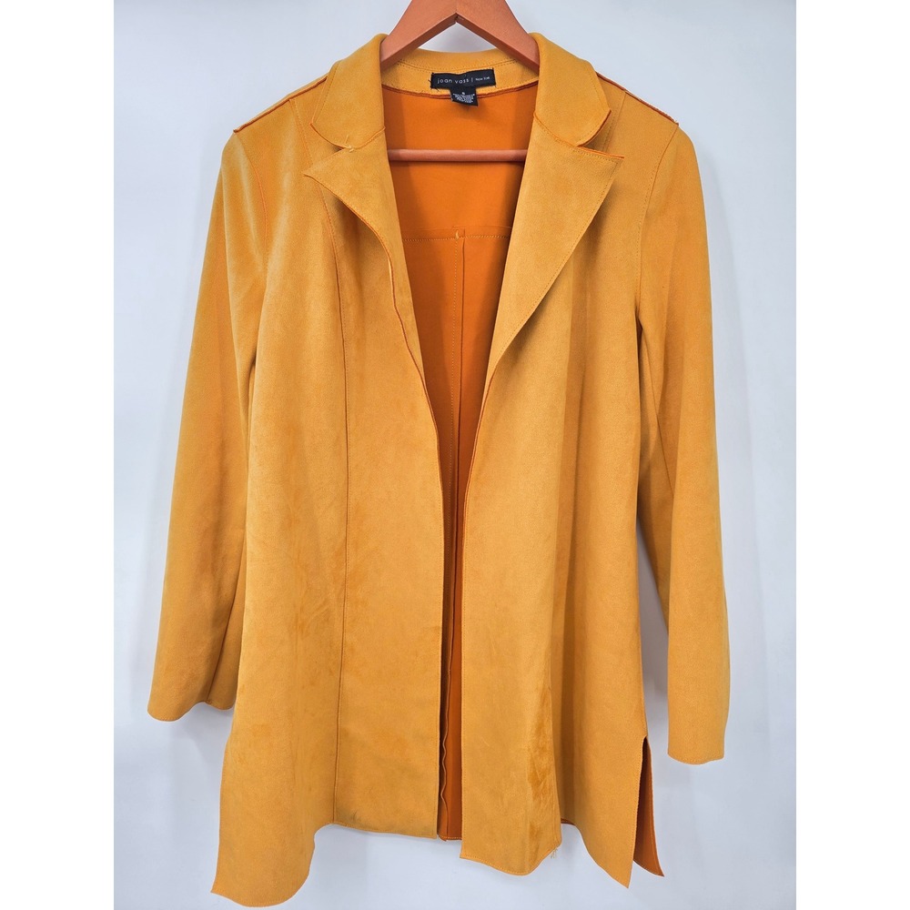 Joan Vass New York Mustard Yellow Faux Suede Open Front Blazer Jacket Small